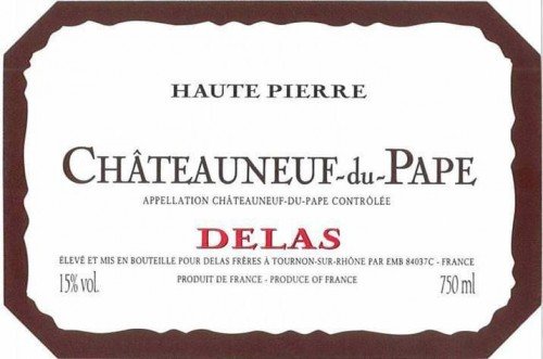 Label for {materiallist:brand_name} Châteauneuf-du-Pape ‘Haute Pierre’ {materiallist:vintage}