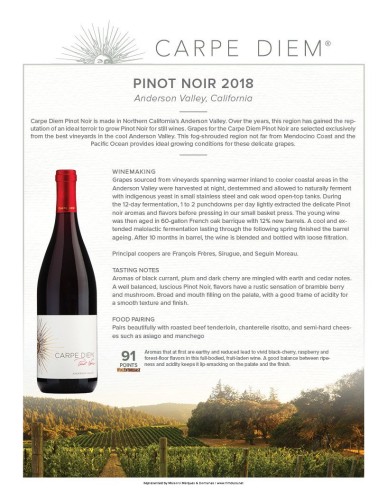 Sell Sheet for {materiallist:brand_name} Pinot Noir 2018