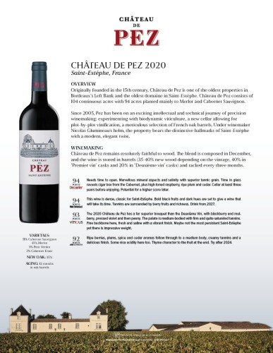 Sell Sheet for {materiallist:brand_name} Château de Pez  2020