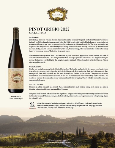 Sell Sheet for {materiallist:brand_name} Pinot Grigio DOC 2022