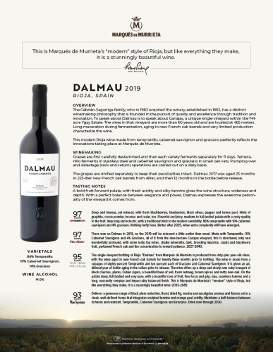 Sell Sheet for {materiallist:brand_name} Dalmau Reserva 2019