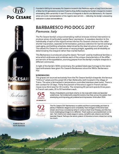 Sell Sheet for {materiallist:brand_name} Barbaresco DOCG 2017