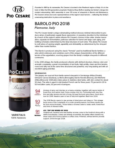 Sell Sheet for {materiallist:brand_name} Barolo DOCG 2018