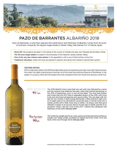 Sell Sheet for {materiallist:brand_name} Gran Vino Albariño 2018