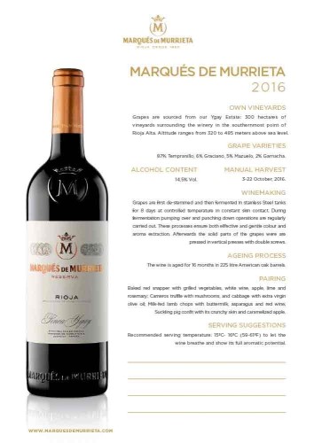 Winery Tech Sheet for {materiallist:brand_name} Rioja Reserva 2016